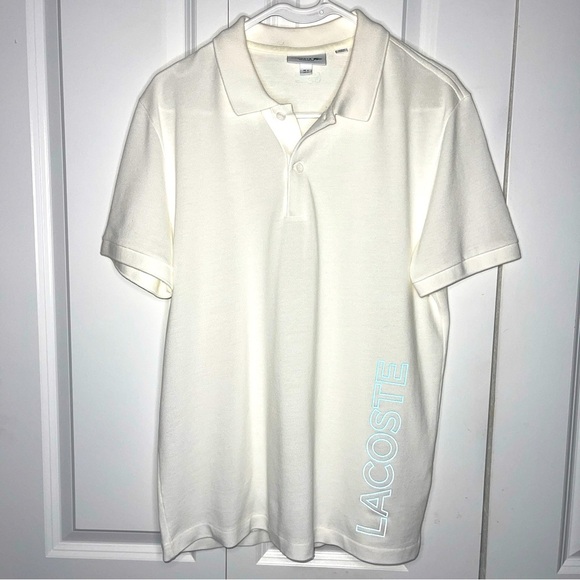 Lacoste Other - Lacoste Motion Regular Fit Size 4 Medium Reflective Logo Print Pique Polo Cream